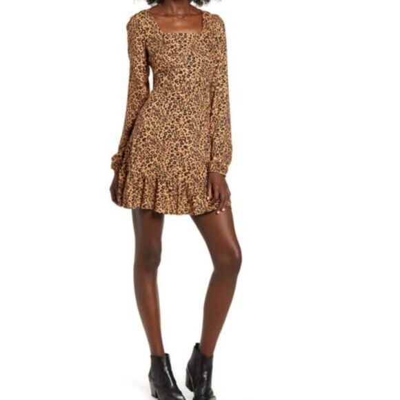 LOVE, FIRE Leopard Print Long Sleeve Minidress size M - Picture 1 of 6